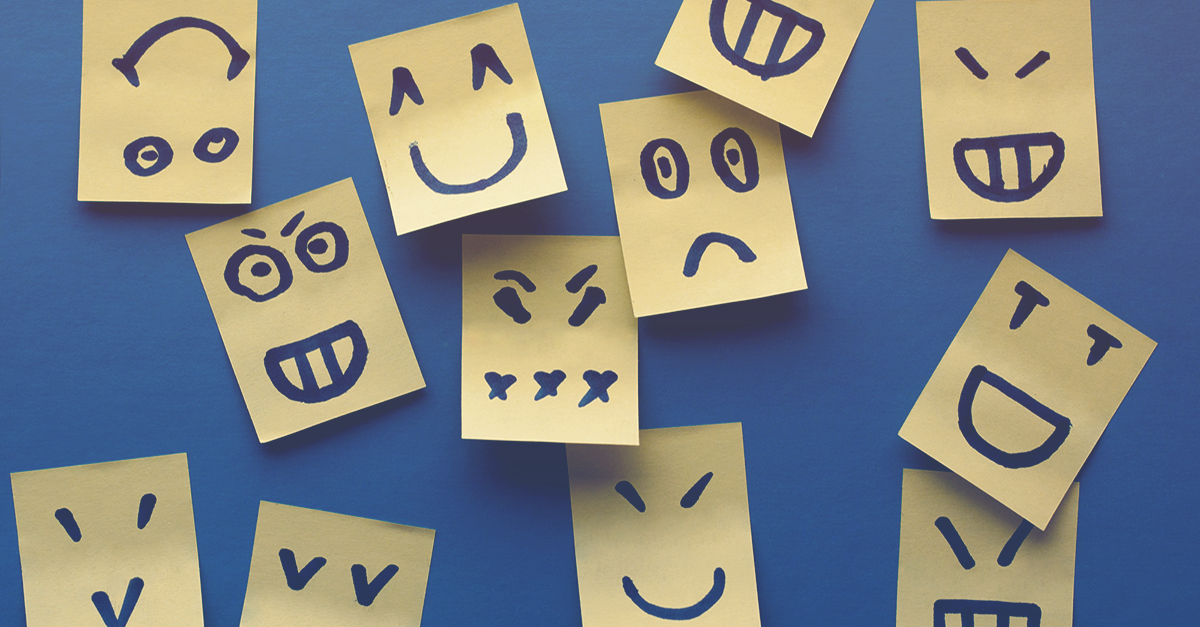 post-it notes with faces depicting emotions that steal iniative